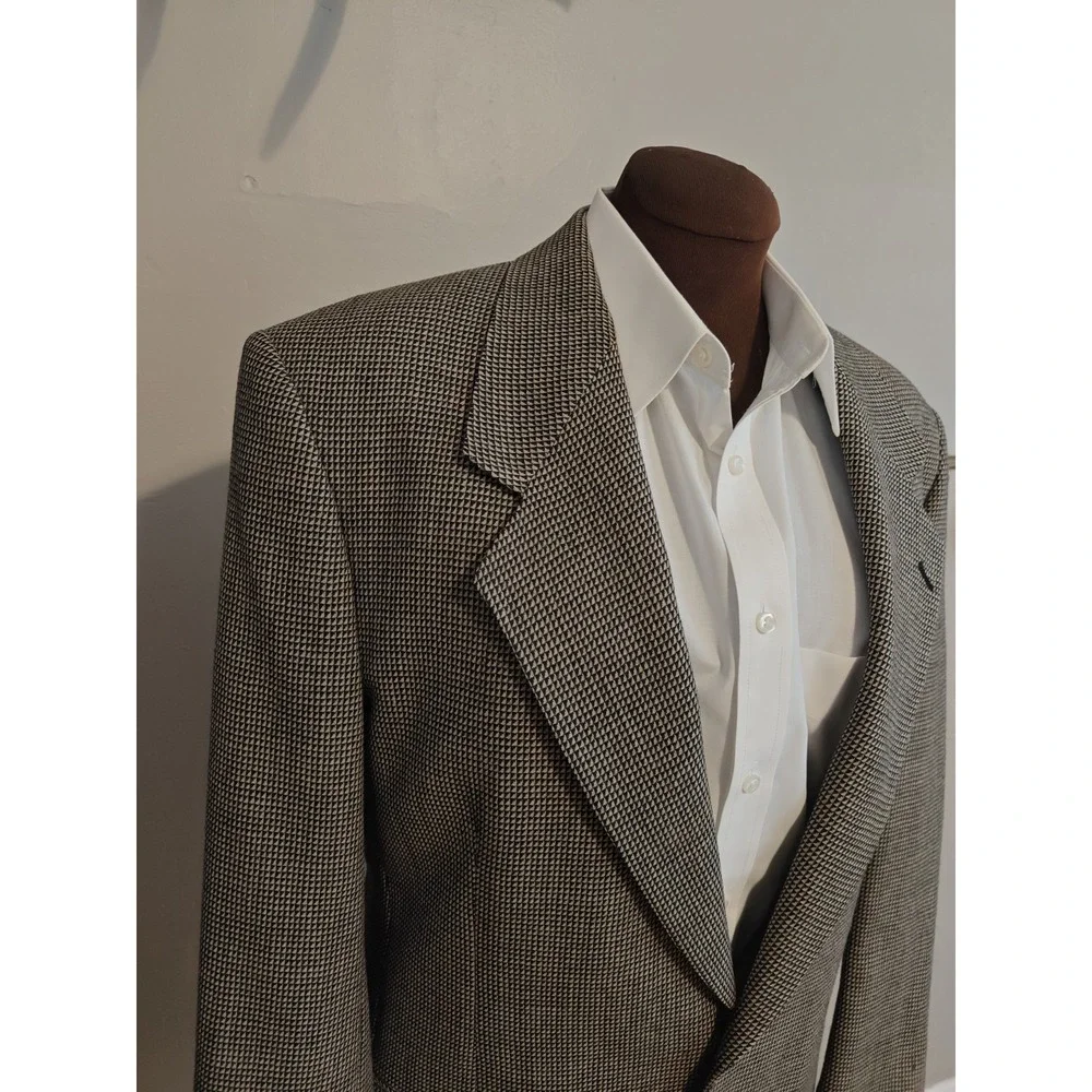 Vtg Nino Cerruti Mens Sports Coat 39R Beige Geometric Wool Blazer Made in USA